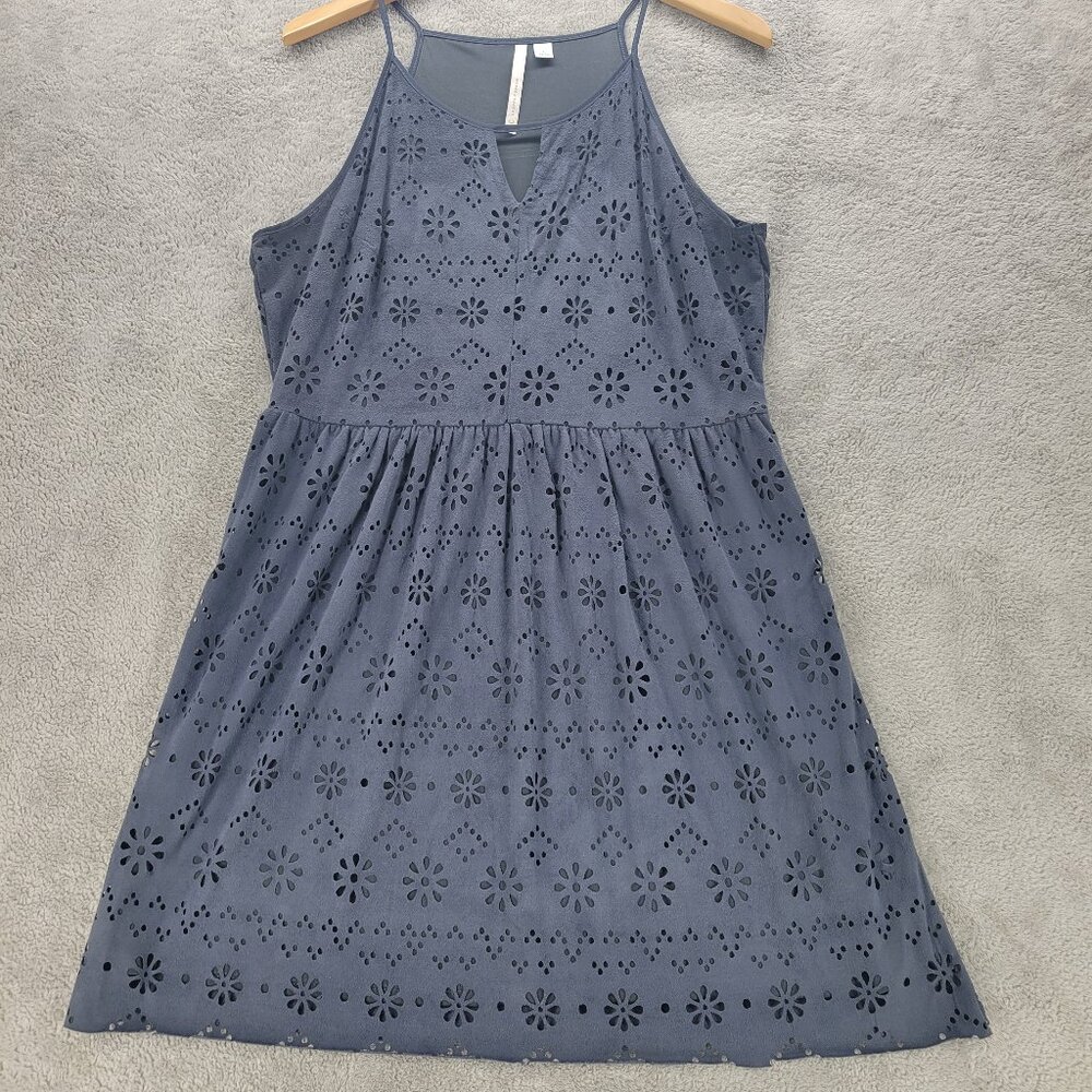 Lauren Conrad Laser Cut Faux Suede Sleeveless Dress Size L Blue
